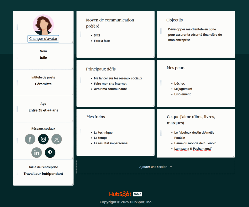 Client idéal mise en page sur hubpost